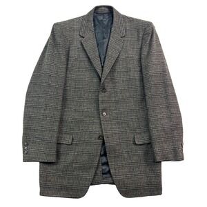 VTG 60s Green Plaid Tweed 42R blazer jacket sport suit coat heavy wool mens